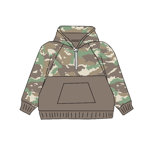 presale BT0909 Camouflage Brown Green Zipper Pocket Hooded Long Sleeve Top  2024 9.7