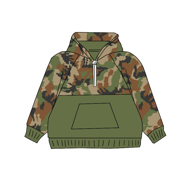 presale BT0911  Camouflage Green Zipper Pocket Hooded Long Sleeve Top  2024 9.7