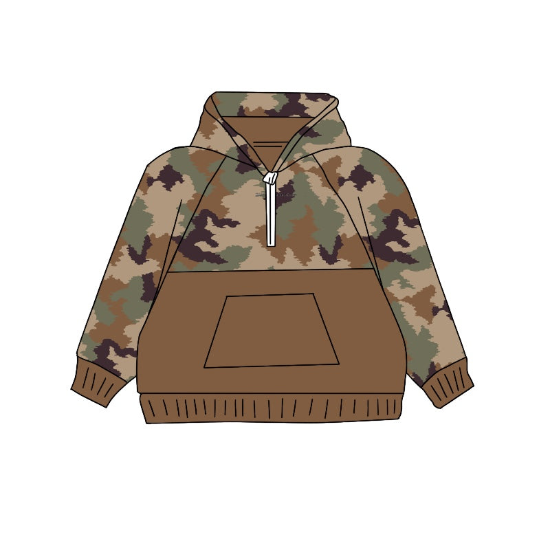 presale BT0912 Camouflage Brown Zipper Pocket Hooded Long Sleeve Top  2024 9.7