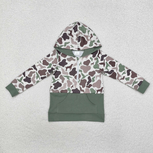 BT0914 Duck Puppy Camo Zipper Pocket Hooded Long Sleeve Top D 820