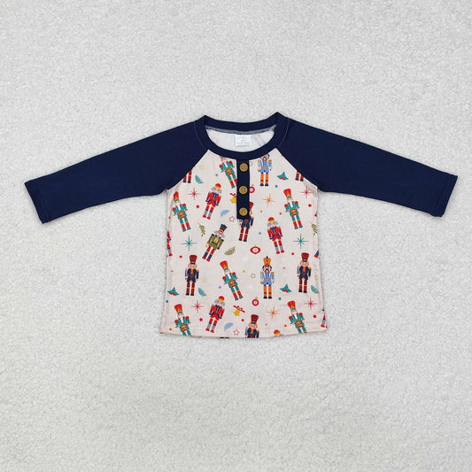 BT0915  Navy blue button long sleeve top