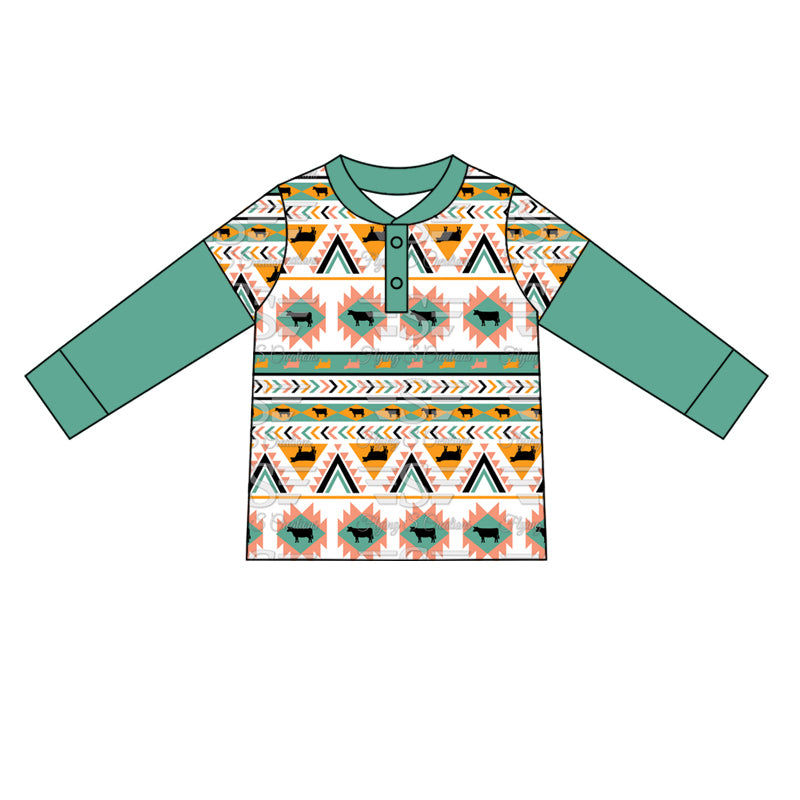 presale BT0924 Green long-sleeved top with cow geometric pattern  2024 9.11