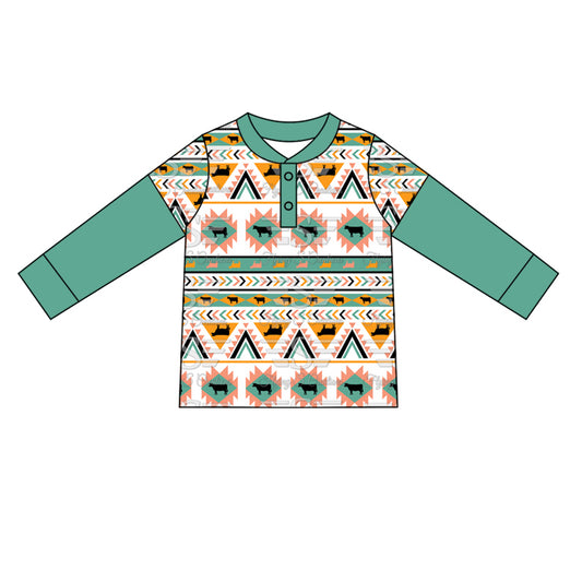 presale BT0924 Green long-sleeved top with cow geometric pattern 2024 9.11