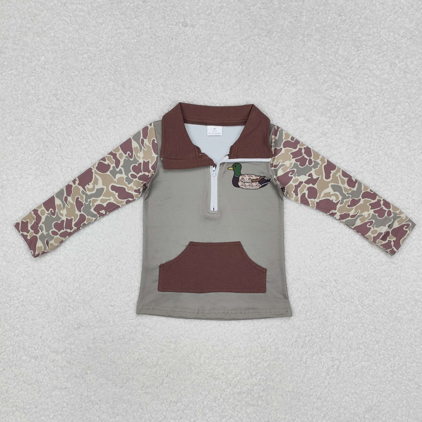 BT0926 Brown Green Camouflage Duck Pocket Zipper Long Sleeve Top D 820