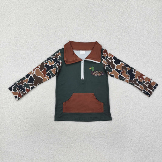 BT0927 Camouflage Beige Duck Brown Pocket Zipper Long Sleeve Top D 820