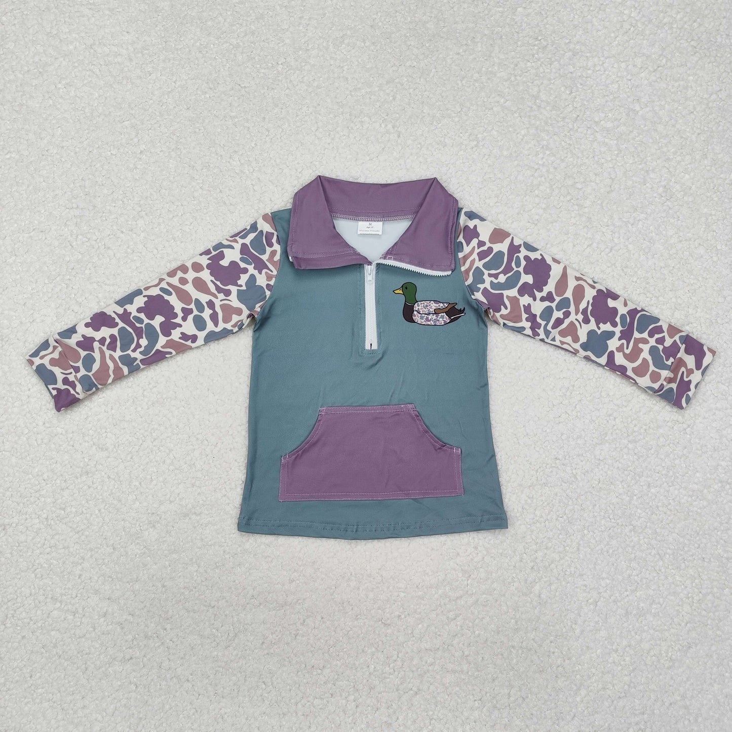 BT0928 Beige Camouflage Duck Pocket Zipper Long Sleeve Top D 820