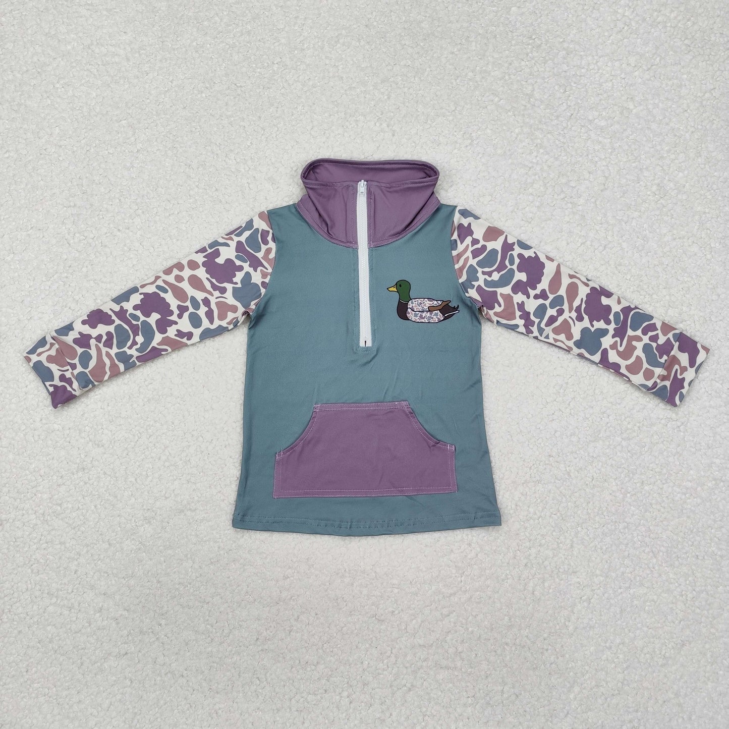 BT0928 Beige Camouflage Duck Pocket Zipper Long Sleeve Top D 820