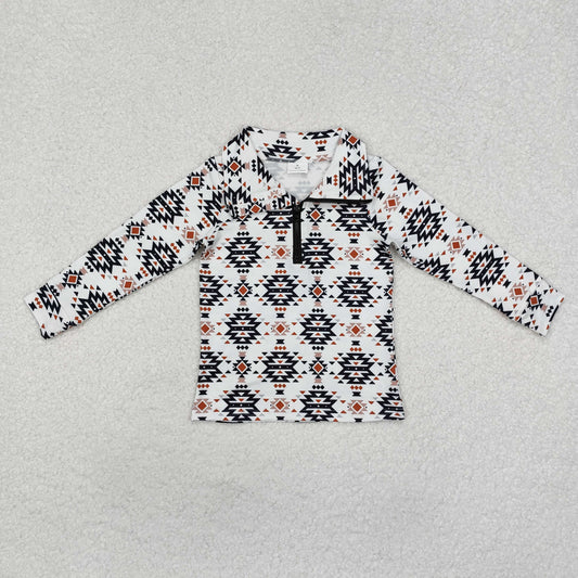 BT0937 White Geometric Zipper Long Sleeve Top D 820