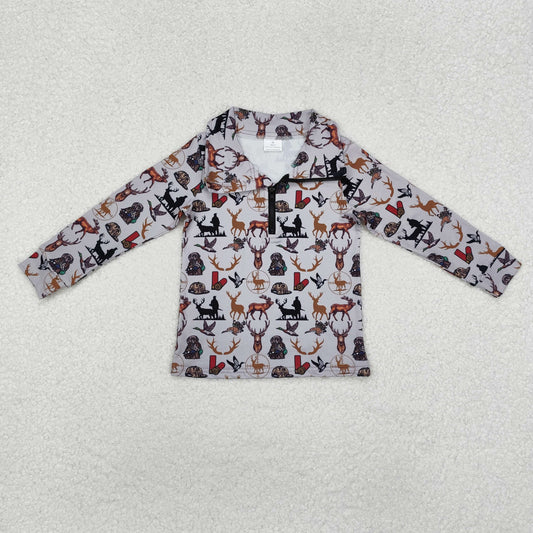 BT0954  Baby Boys Dog Deer Camo Long Sleeve Zip Pullovers Tops D 820
