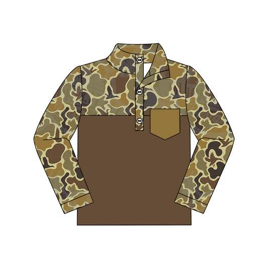 presale BT0968  Duck Camo Pocket Brown Button Long Sleeve Top  2024 9.21
