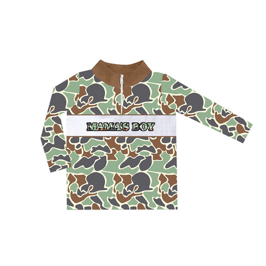 presale BT0969  Brown Green Camouflage Zipper Long Sleeve Top   2024 9.21
