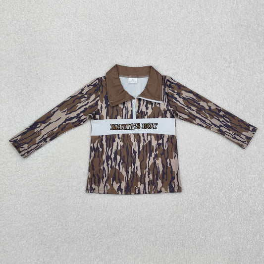 BT0971  Army Green Camouflage Zipper Long Sleeve Top