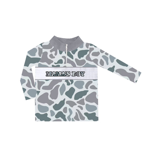 presale BT0972 Grey and Blue Camouflage Zipper Long Sleeve Top  2024 9.21