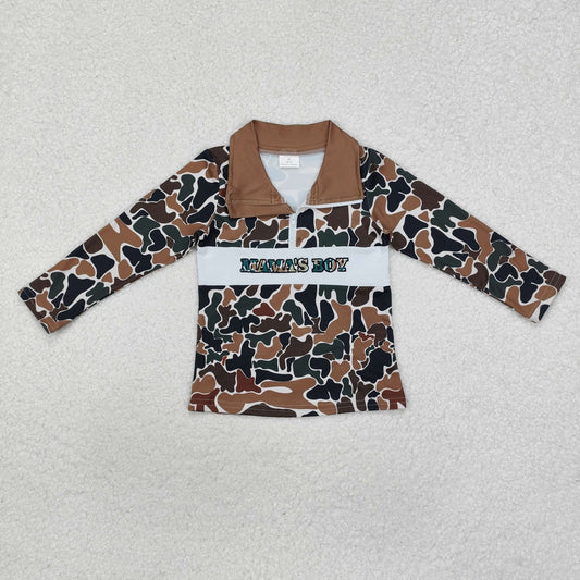 BT0973 Camouflage Beige Zipper Long Sleeve Top