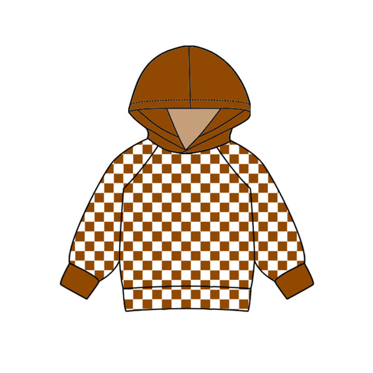 presale BT0975 Brown Plaid Hooded Long Sleeve Top    2024 9.23