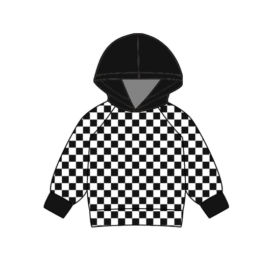 presale BT0977 Black Plaid Hooded Long Sleeve Top 2024 9.23