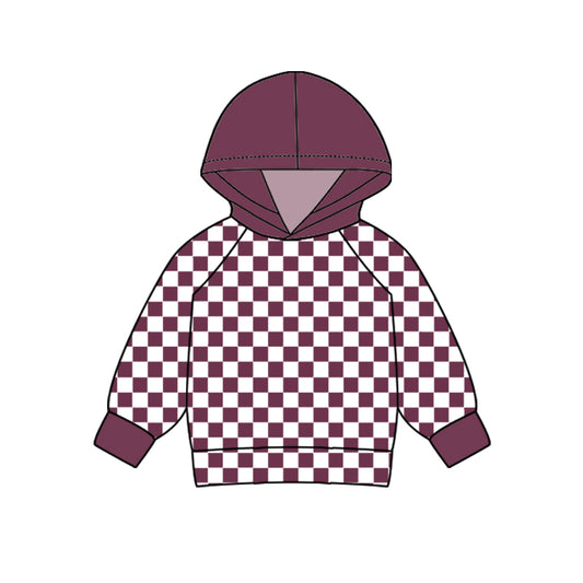 presale BT0979 Maroon Plaid Hooded Long Sleeve Top 2024 9.23