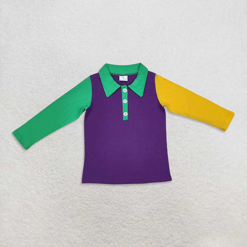 Sibling Baby Kids Mardi Gras Polo Shirts Knee-Length Dresses Short Sleeve Fashionable Clothing for Children