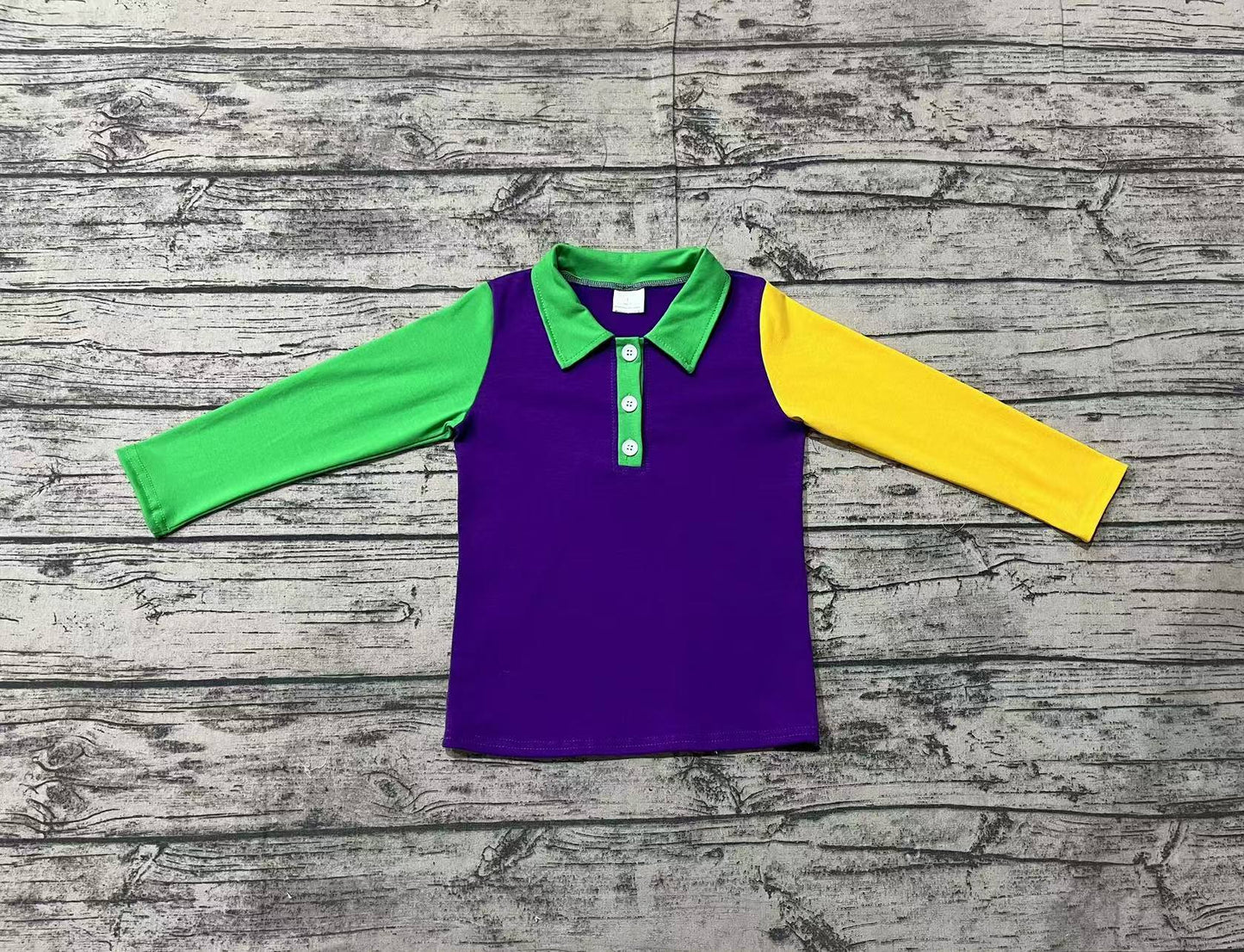 BT0997  Carnival yellow, green and purple long-sleeved top