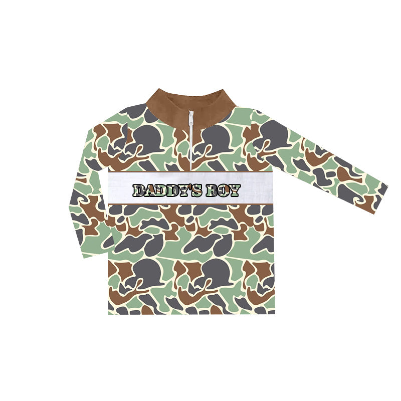 presale BT0999 daddy's boy brown green camouflage zipper long sleeve top   2024 9.23