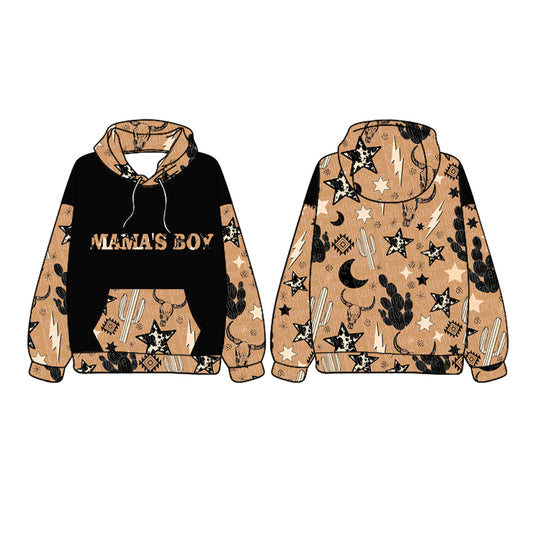 presale BT1015  Alpine Bullhead Cactus Moon Star Pocket Brown and Black Hooded Long Sleeve Top 2024 9.28