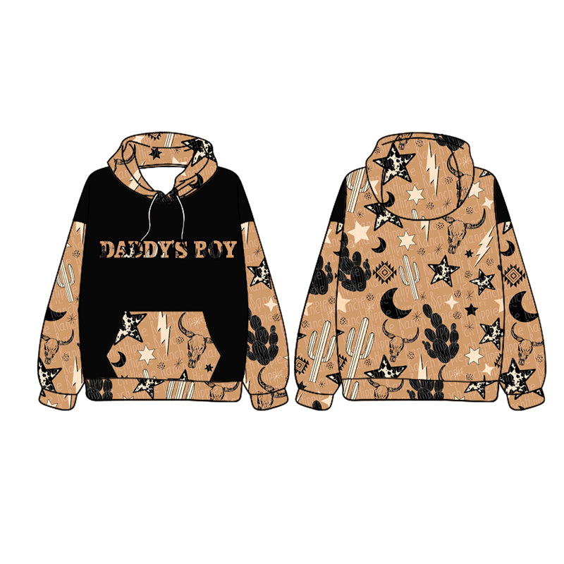 presale BT1016 Alpine Bullhead Cactus Moon Star Pocket Brown and Black Hooded Long Sleeve Top  2024 9.28