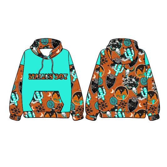 presale BT1019  Baby Boys Mama's Boy Hooded Pocket Western Cactus Tops  2024 9.29