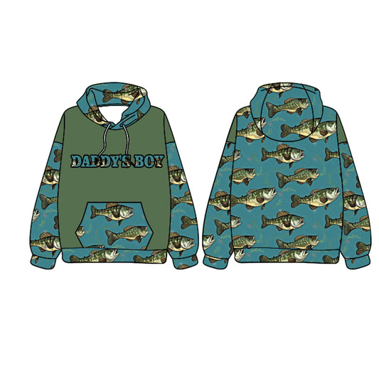 presale BT1026 daddy's boy fish pocket teal hooded long sleeve top  2024 9.28