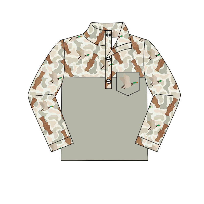 presale BT1027  Duck Bottle Camo Pocket Button Long Sleeve Top 2024 9.28