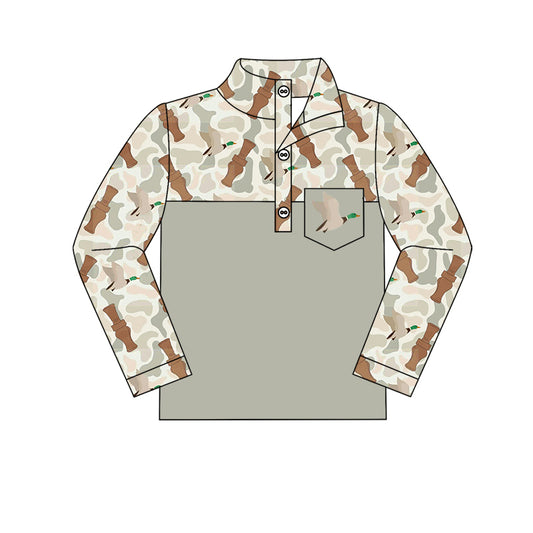 presale BT1027 Duck Bottle Camo Pocket Button Long Sleeve Top 2024 9.28