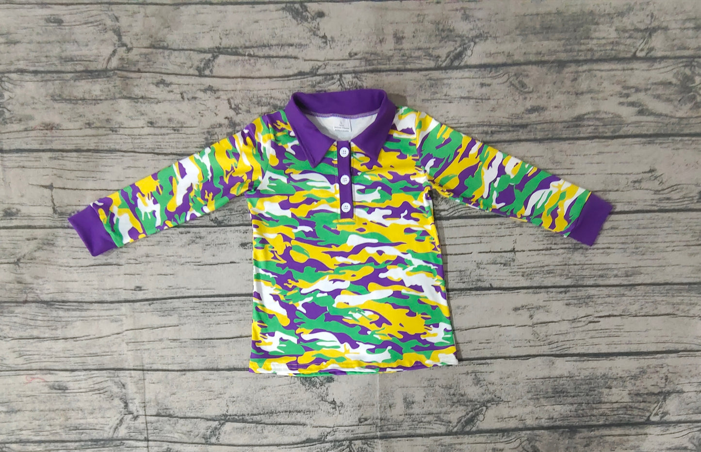 BT1029  Yellow, green and purple camouflage collar button-down long-sleeved top