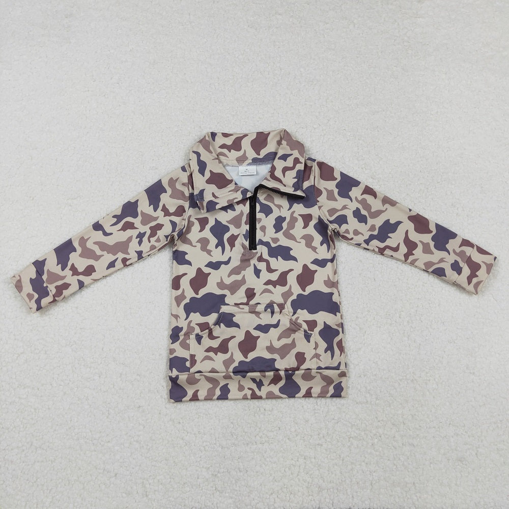 BT1037  Pocket camouflage light brown zip-up long sleeve top D 820