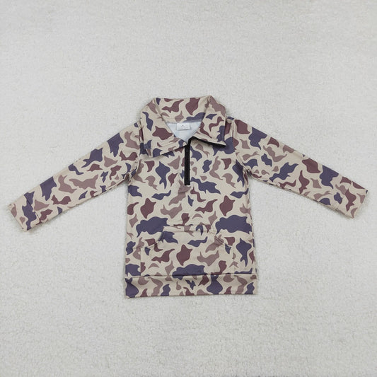 BT1037 Pocket camouflage light brown zip-up long sleeve top D 820