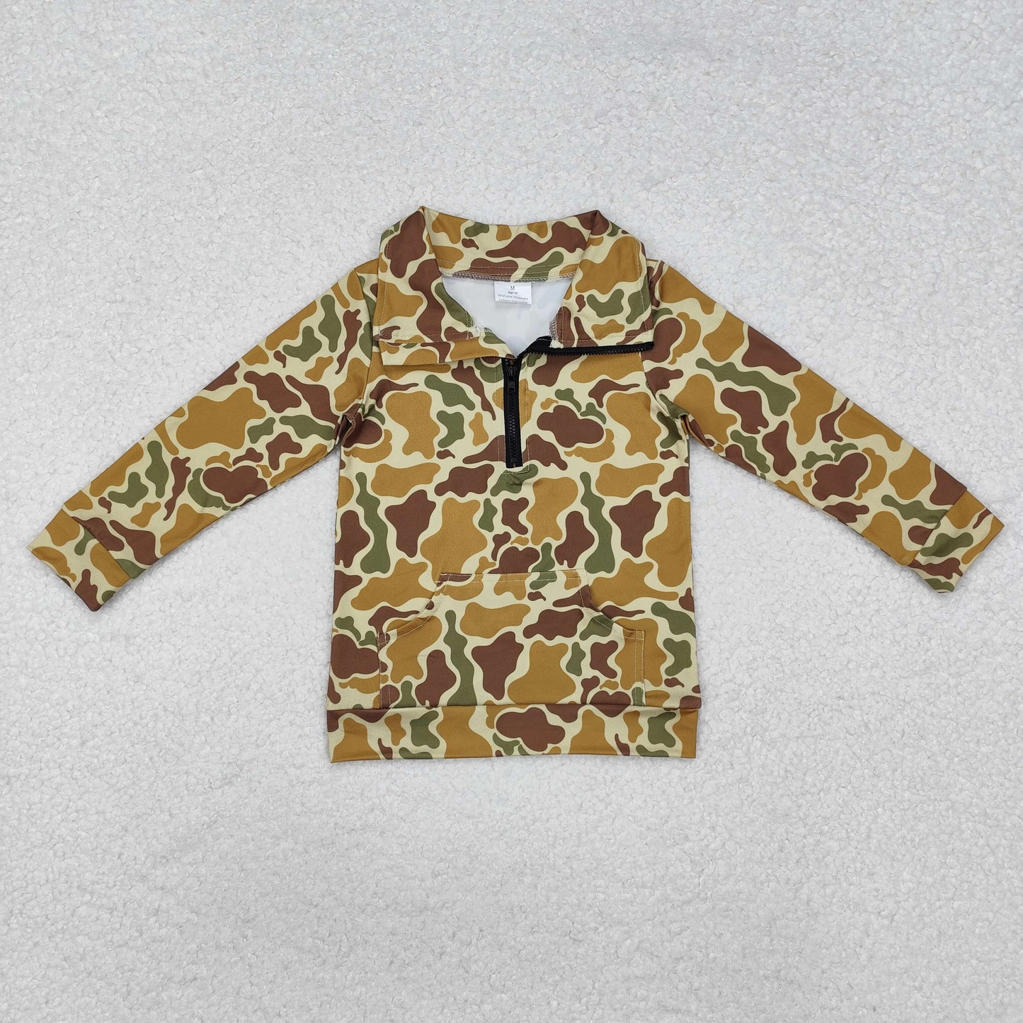BT1039 Pocket camouflage light green zip-up long sleeve top D 820