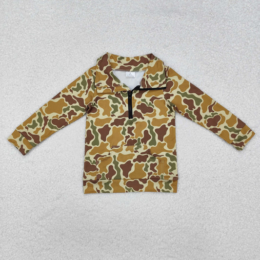 BT1039 Pocket camouflage light green zip-up long sleeve top D 820