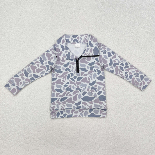 BT1041 Pocket camouflage grey-blue zip-up long-sleeved top D 820