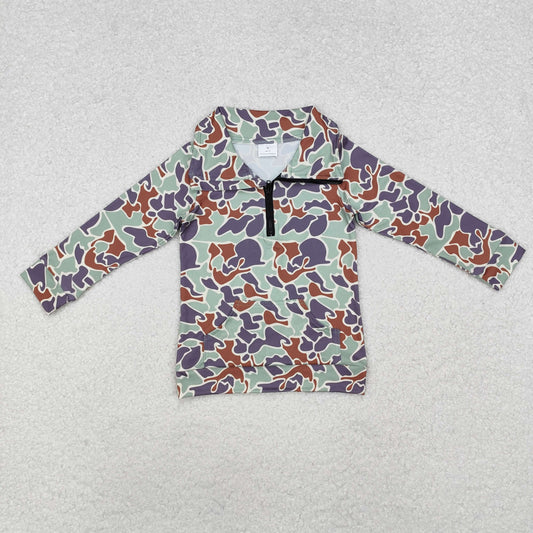 BT1042 Pocket camouflage grey-blue zip-up long-sleeved top D 820