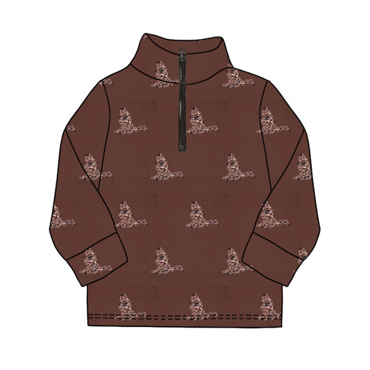 preorder BT1050 Camo Duck Dark Brown Zipper Long Sleeve Top  2024 10.14