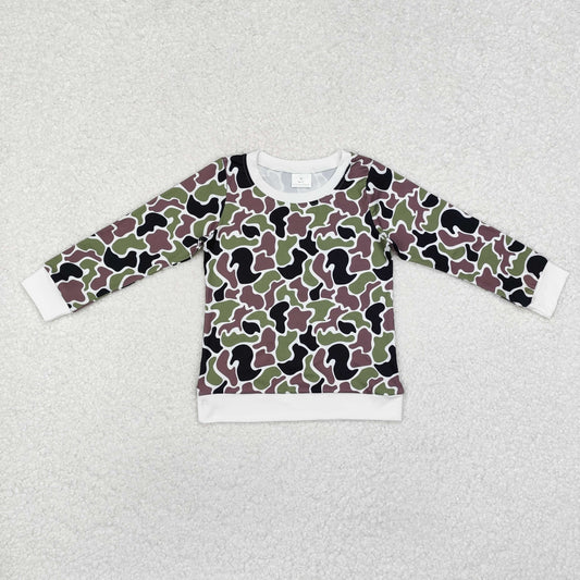 BT1062  Brown Green Camouflage Beige Long Sleeve Top