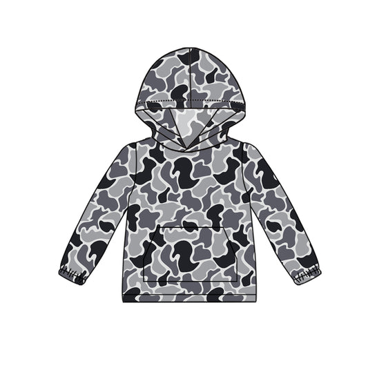 presale BT1063 Grey camouflage hooded long sleeve top with pockets 2024 10.18