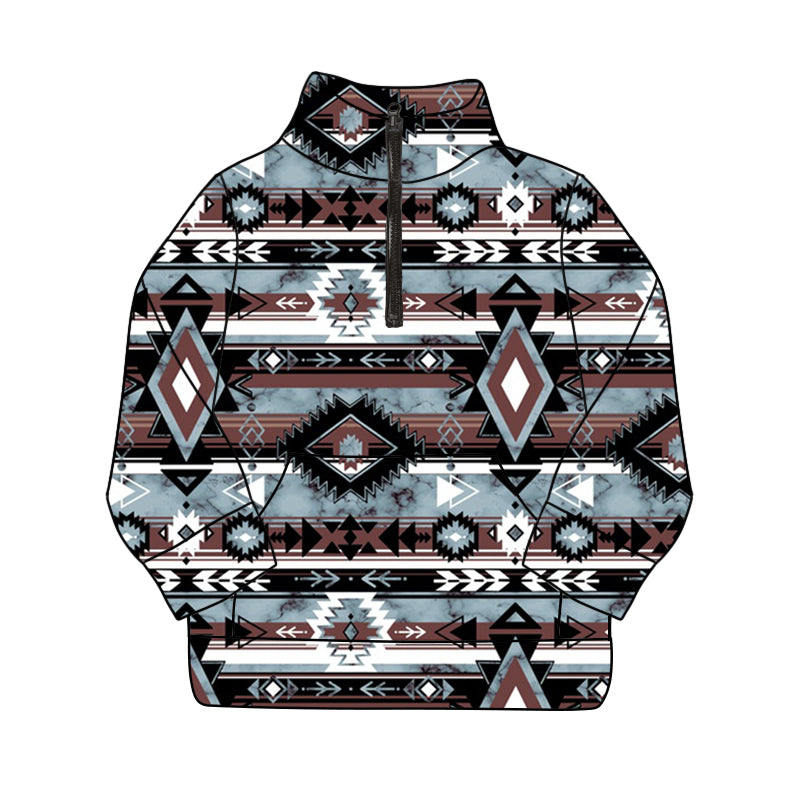 presale BT1067 Geometric blue and brown striped zip-up long-sleeved top  2024 10.19