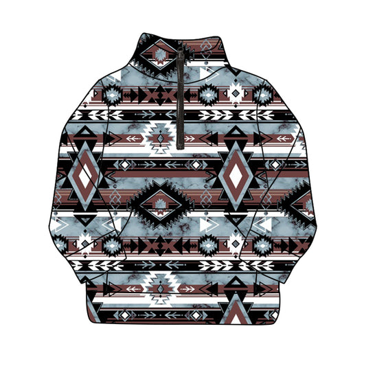 presale BT1067 Geometric blue and brown striped zip-up long-sleeved top  2024 10.19