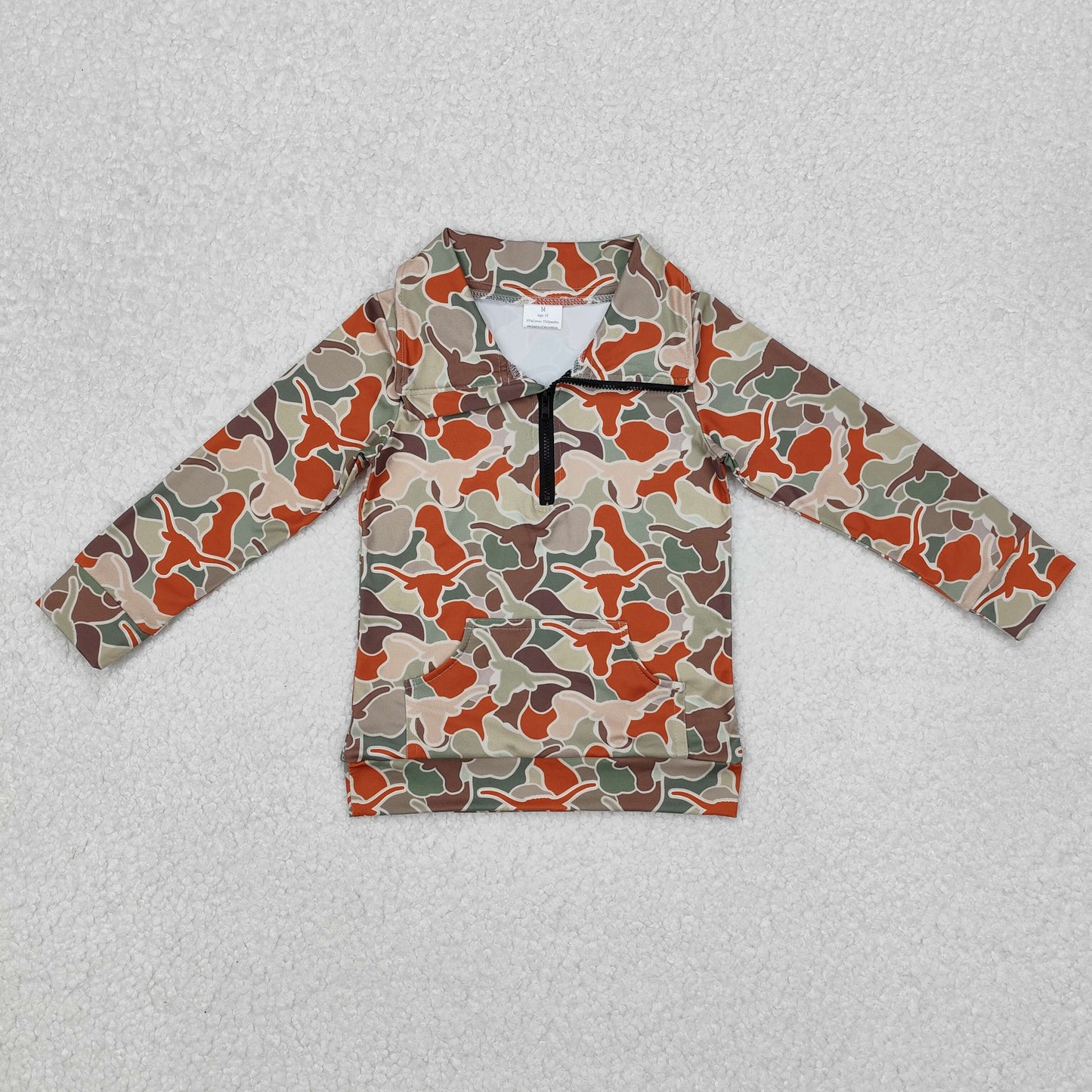 BT1069  Alpine Bull Camouflage Brown Green Zipper Long Sleeve Top D 820