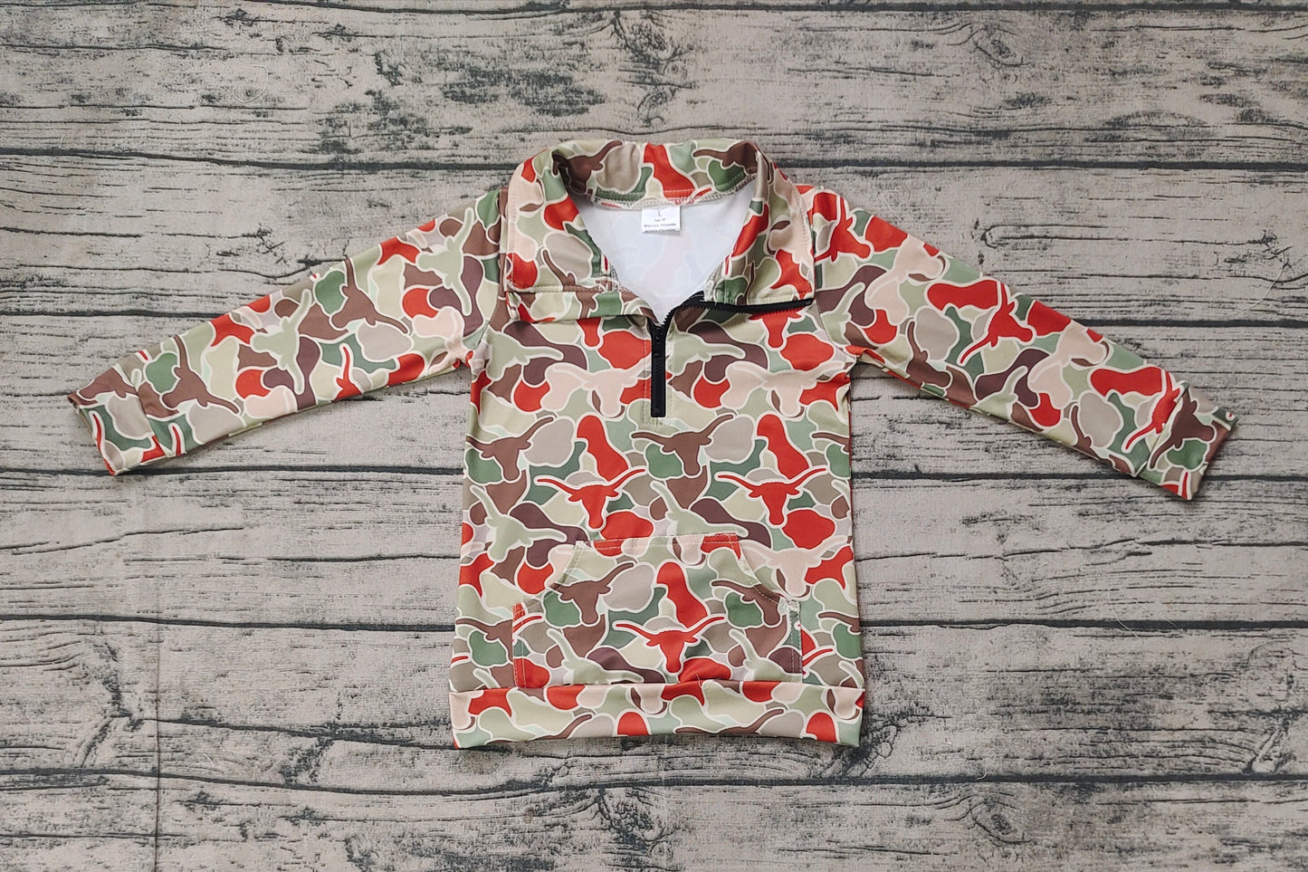BT1069  Alpine Bull Camouflage Brown Green Zipper Long Sleeve Top D 820