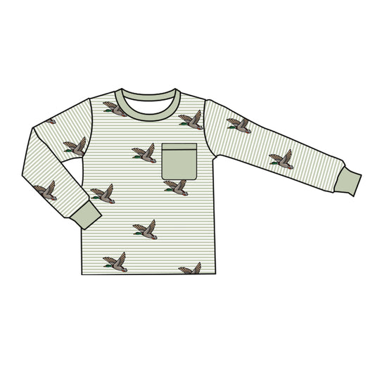 preorder BT1070 Pocket duck green striped long sleeve top  2024 10.22
