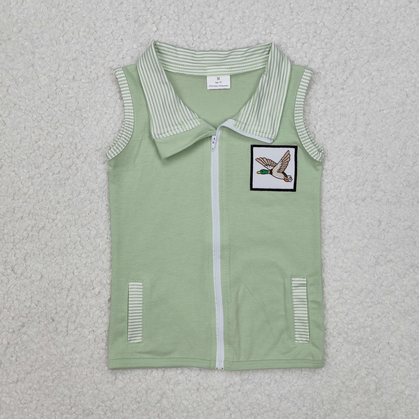 BT1071  Baby Kids Green Duck Zip Pocket Vest Tops