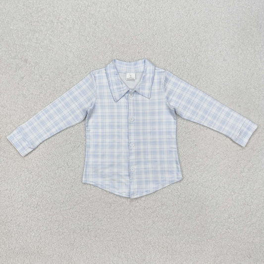 BT1075 Easter Blue Plaid Button-Down Long Sleeve Top