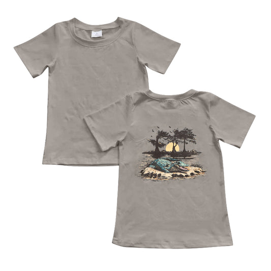 presale BT1078  Crocodile Grey Short Sleeve Top  2024 10.30