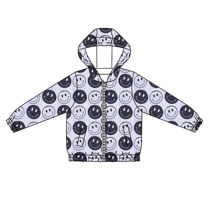 preorder BT1087  Baby Boys Grey Smile Hooded Top Zip Tops 2024 11.5