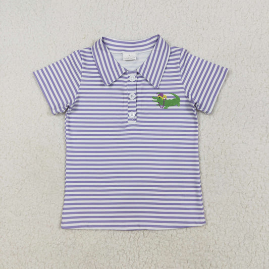 BT1092 Mardi Gras Croc Purple Striped Short Sleeve Top